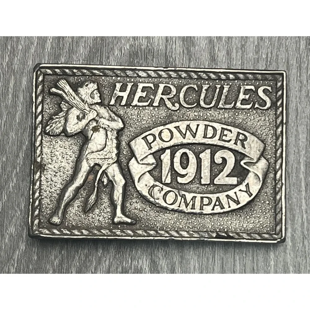 Vintage Hercules Powder Company 1912 Belt Buckle Mens Pewter Made USA 1976